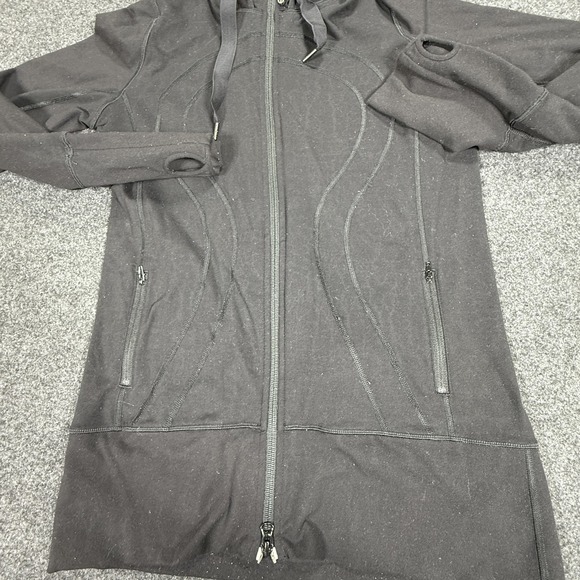 Lululemon Hoodie Womens 8 Black Full Zip Stride Jacket Drawstring Thumbhole - Picture 4 of 11